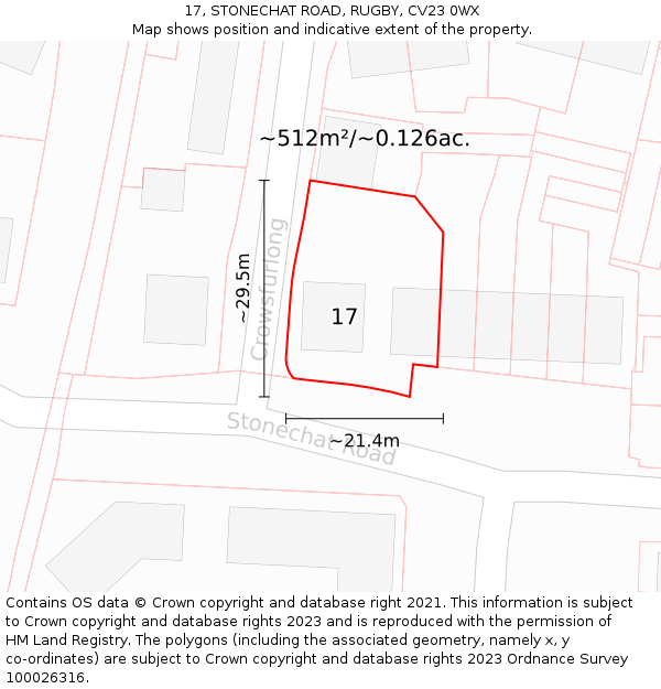 17, STONECHAT ROAD, RUGBY, CV23 0WX: Plot and title map