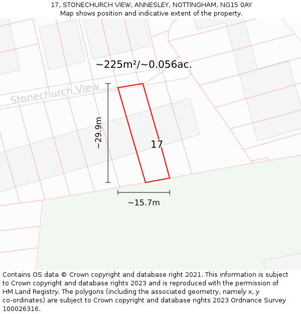 17, STONECHURCH VIEW, ANNESLEY, NOTTINGHAM, NG15 0AY: Plot and title map