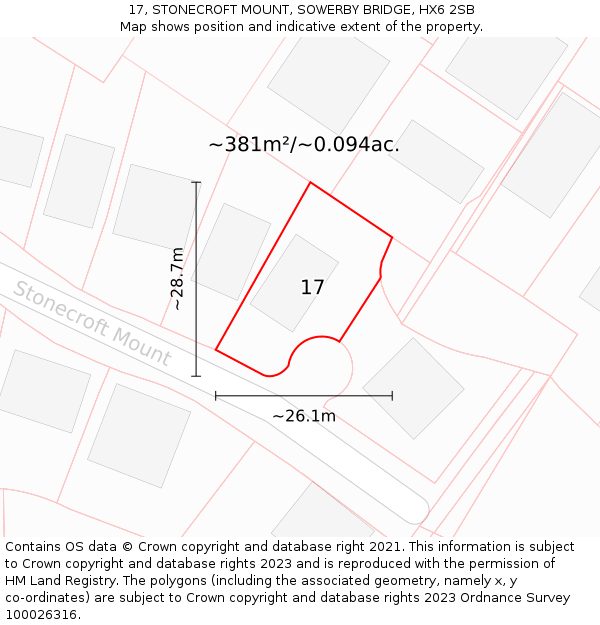 17, STONECROFT MOUNT, SOWERBY BRIDGE, HX6 2SB: Plot and title map