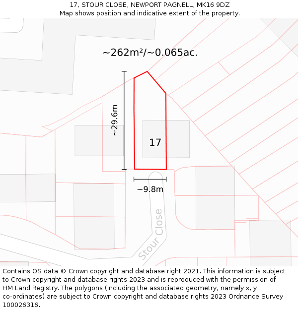 17, STOUR CLOSE, NEWPORT PAGNELL, MK16 9DZ: Plot and title map
