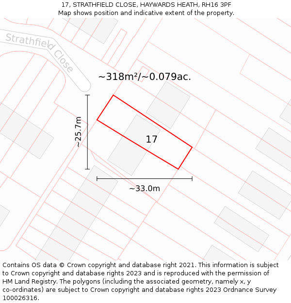 17, STRATHFIELD CLOSE, HAYWARDS HEATH, RH16 3PF: Plot and title map