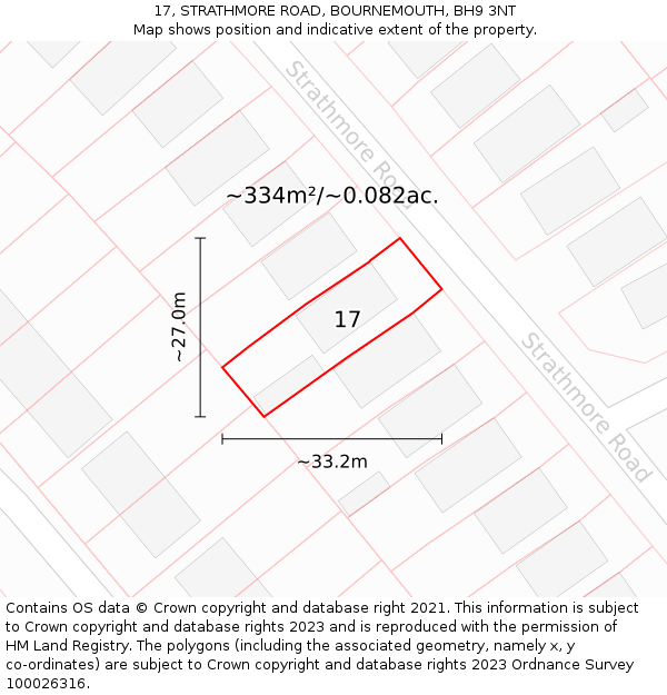17, STRATHMORE ROAD, BOURNEMOUTH, BH9 3NT: Plot and title map