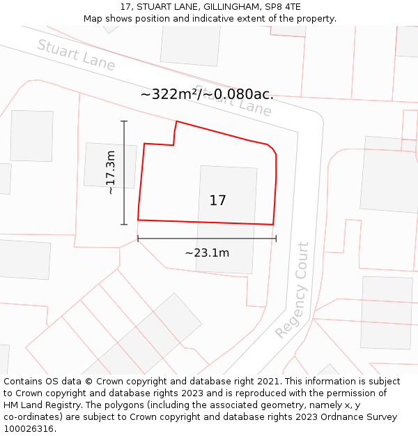 17, STUART LANE, GILLINGHAM, SP8 4TE: Plot and title map