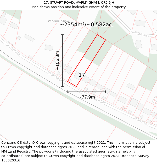 17, STUART ROAD, WARLINGHAM, CR6 9JH: Plot and title map