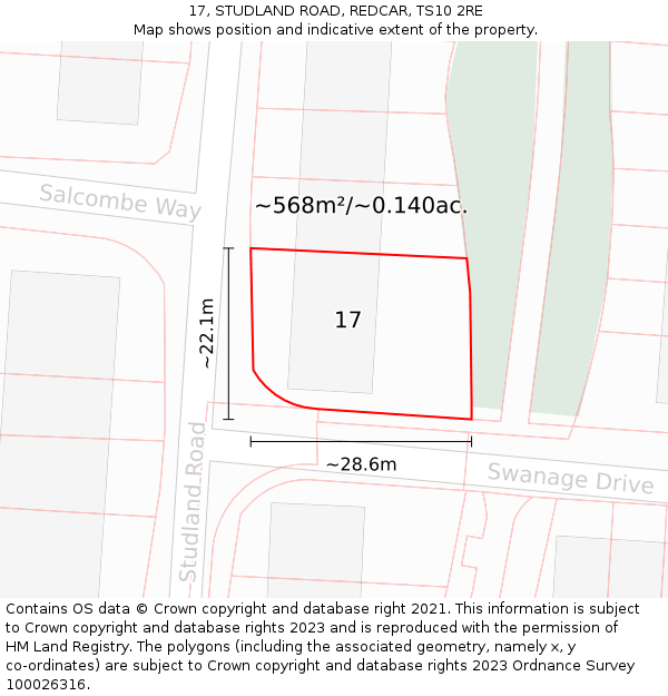 17, STUDLAND ROAD, REDCAR, TS10 2RE: Plot and title map