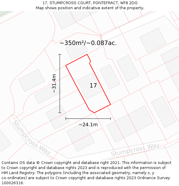 17, STUMPCROSS COURT, PONTEFRACT, WF8 2DG: Plot and title map