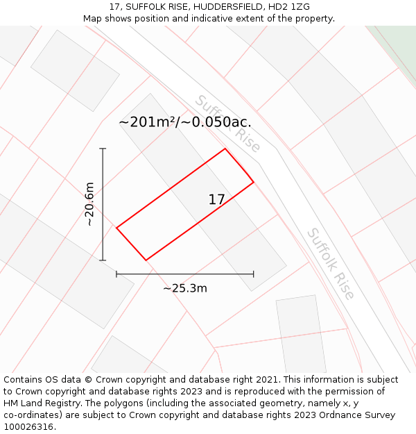 17, SUFFOLK RISE, HUDDERSFIELD, HD2 1ZG: Plot and title map