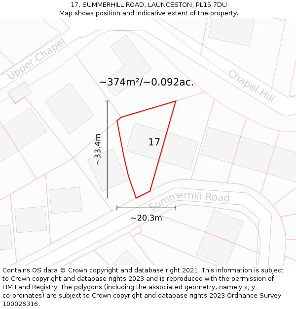 17, SUMMERHILL ROAD, LAUNCESTON, PL15 7DU: Plot and title map