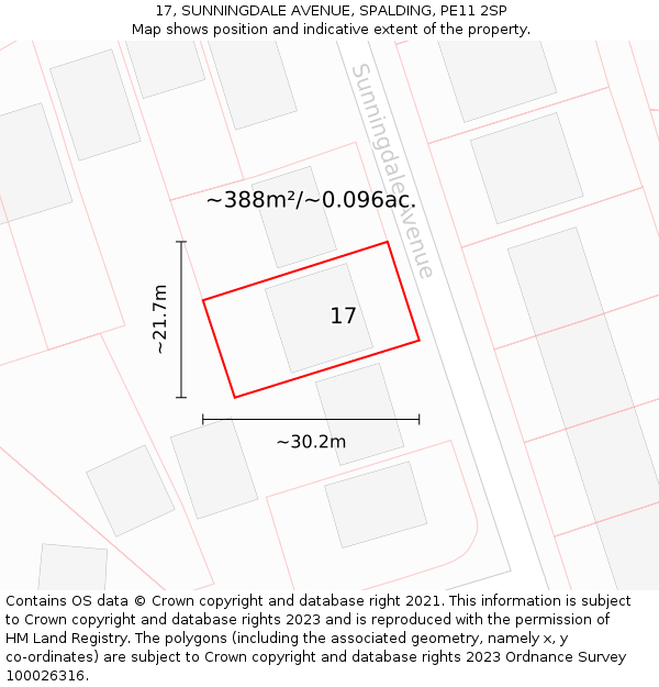 17, SUNNINGDALE AVENUE, SPALDING, PE11 2SP: Plot and title map