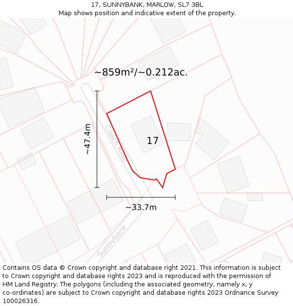 17, SUNNYBANK, MARLOW, SL7 3BL: Plot and title map