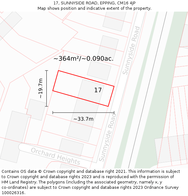 17, SUNNYSIDE ROAD, EPPING, CM16 4JP: Plot and title map