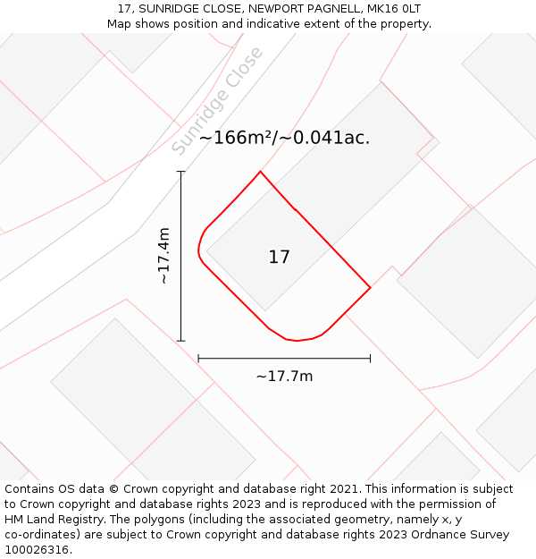 17, SUNRIDGE CLOSE, NEWPORT PAGNELL, MK16 0LT: Plot and title map