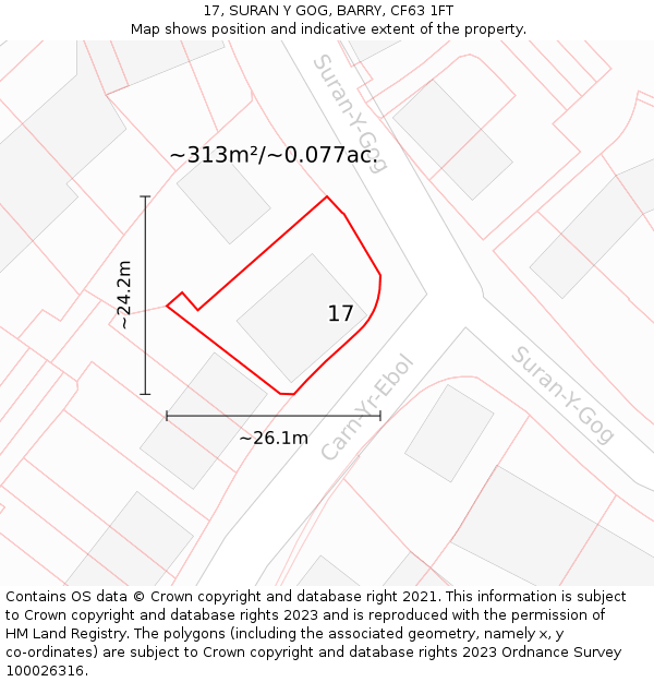 17, SURAN Y GOG, BARRY, CF63 1FT: Plot and title map