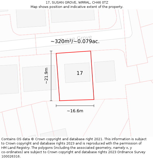 17, SUSAN GROVE, WIRRAL, CH46 0TZ: Plot and title map