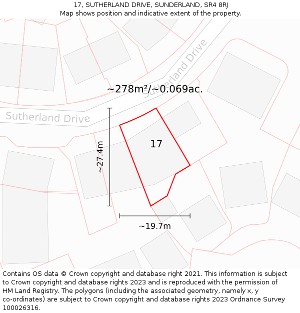 17, SUTHERLAND DRIVE, SUNDERLAND, SR4 8RJ: Plot and title map