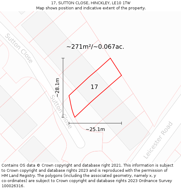 17, SUTTON CLOSE, HINCKLEY, LE10 1TW: Plot and title map