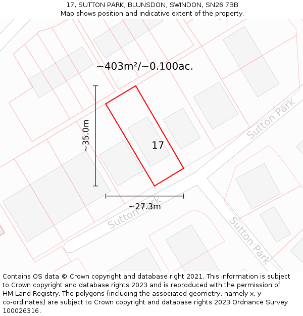 17, SUTTON PARK, BLUNSDON, SWINDON, SN26 7BB: Plot and title map