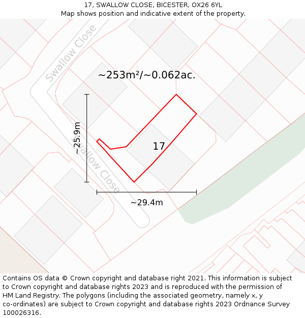 17, SWALLOW CLOSE, BICESTER, OX26 6YL: Plot and title map