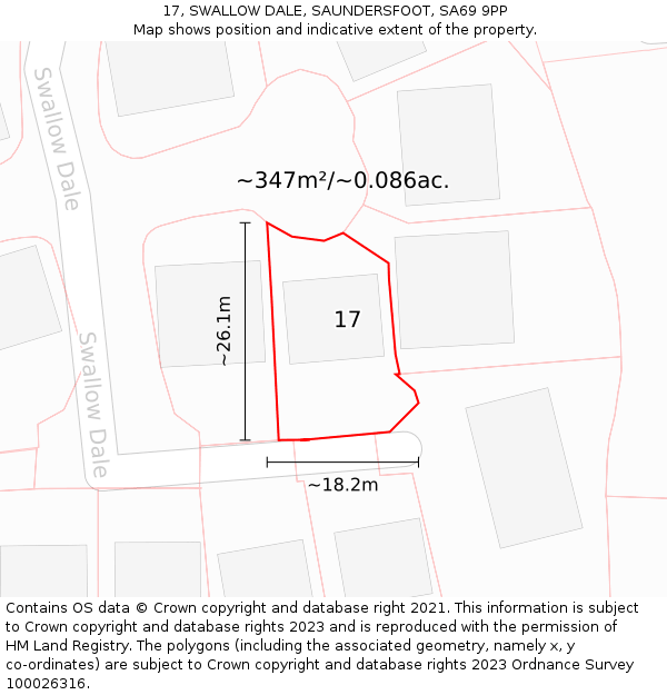17, SWALLOW DALE, SAUNDERSFOOT, SA69 9PP: Plot and title map