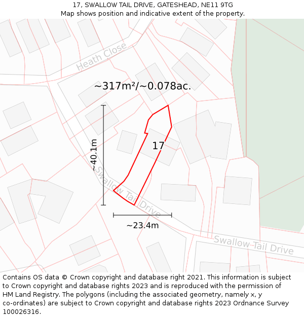 17, SWALLOW TAIL DRIVE, GATESHEAD, NE11 9TG: Plot and title map