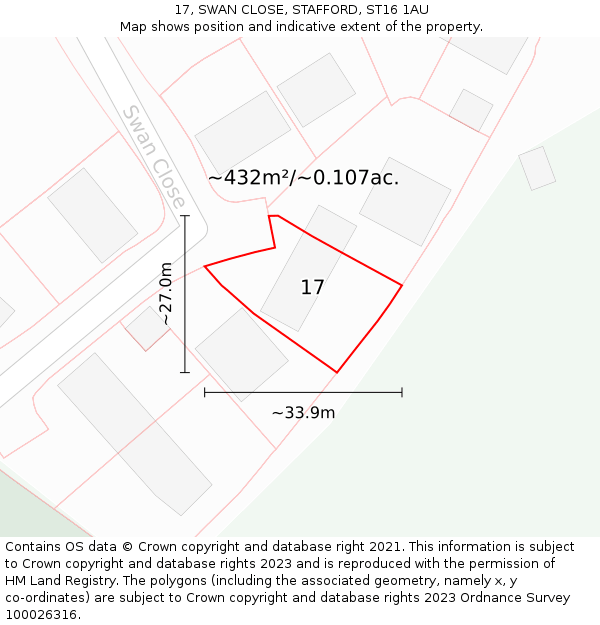 17, SWAN CLOSE, STAFFORD, ST16 1AU: Plot and title map