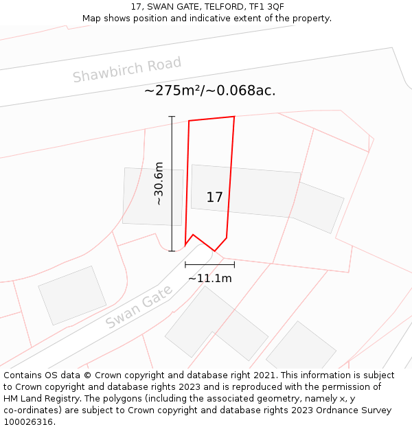 17, SWAN GATE, TELFORD, TF1 3QF: Plot and title map