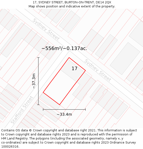 17, SYDNEY STREET, BURTON-ON-TRENT, DE14 2QX: Plot and title map