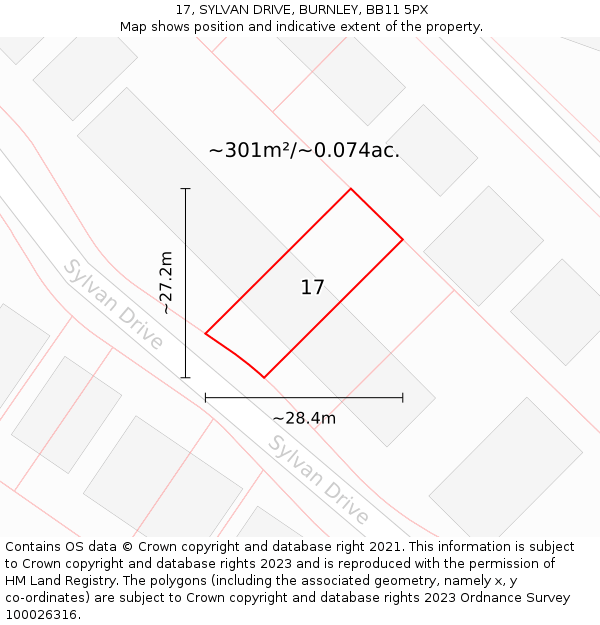 17, SYLVAN DRIVE, BURNLEY, BB11 5PX: Plot and title map