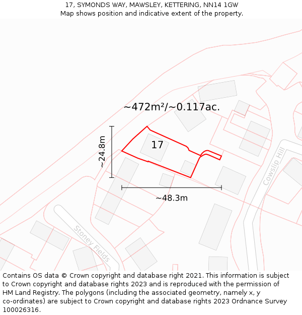 17, SYMONDS WAY, MAWSLEY, KETTERING, NN14 1GW: Plot and title map