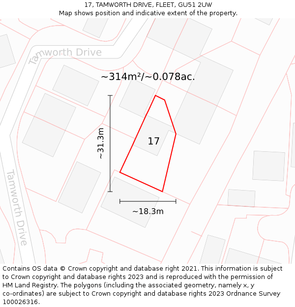 17, TAMWORTH DRIVE, FLEET, GU51 2UW: Plot and title map