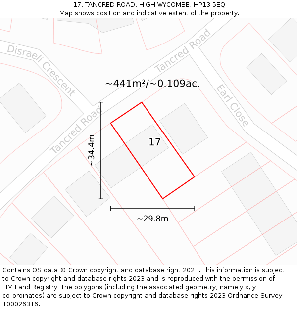 17, TANCRED ROAD, HIGH WYCOMBE, HP13 5EQ: Plot and title map