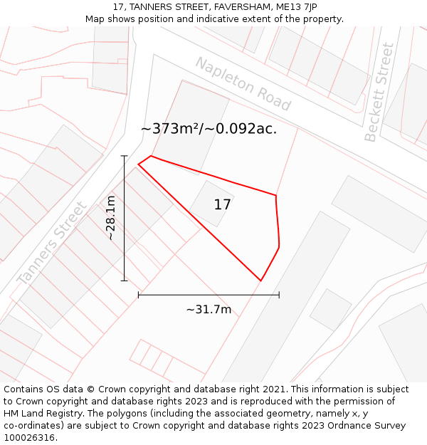 17, TANNERS STREET, FAVERSHAM, ME13 7JP: Plot and title map