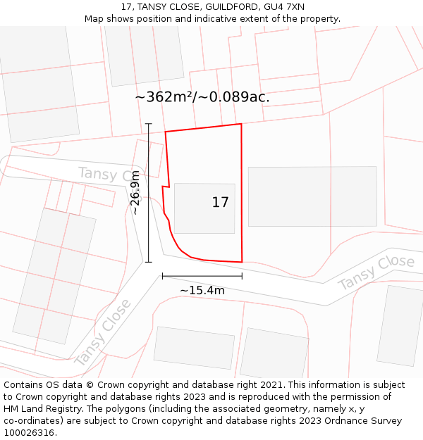 17, TANSY CLOSE, GUILDFORD, GU4 7XN: Plot and title map