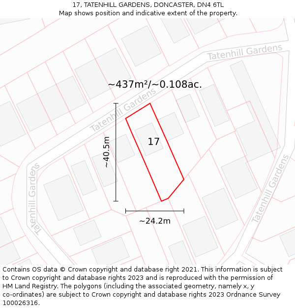 17, TATENHILL GARDENS, DONCASTER, DN4 6TL: Plot and title map