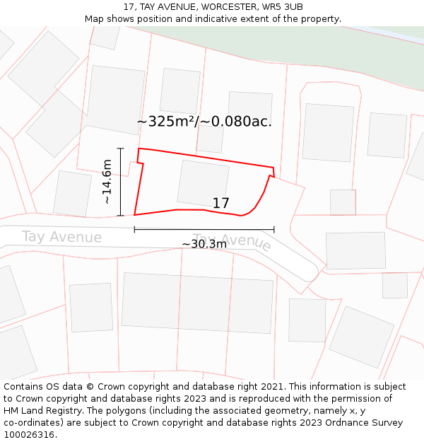 17, TAY AVENUE, WORCESTER, WR5 3UB: Plot and title map