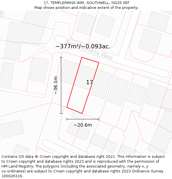 17, TEMPLEMANS WAY, SOUTHWELL, NG25 0EF: Plot and title map