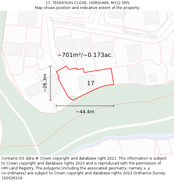 17, TENNYSON CLOSE, HORSHAM, RH12 5PN: Plot and title map