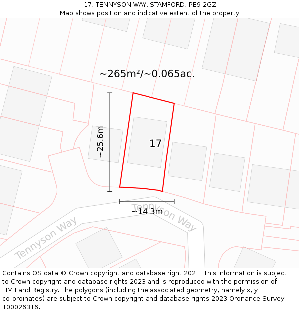 17, TENNYSON WAY, STAMFORD, PE9 2GZ: Plot and title map