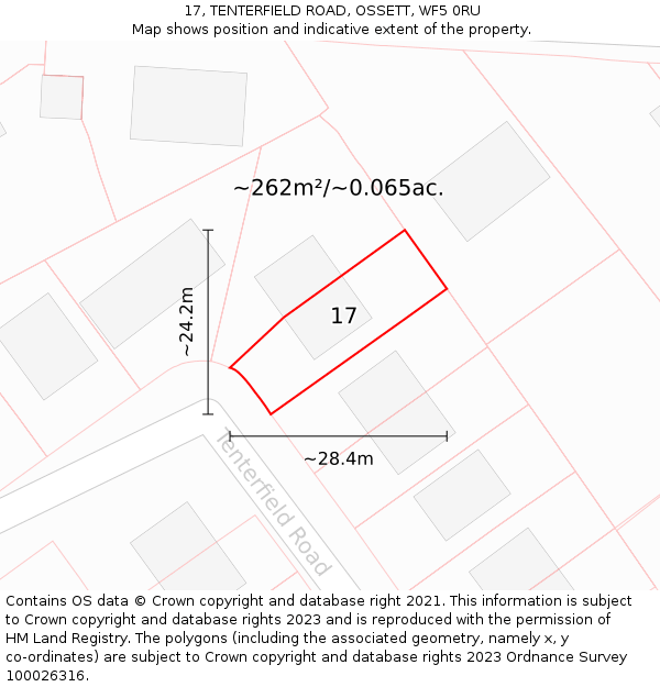 17, TENTERFIELD ROAD, OSSETT, WF5 0RU: Plot and title map