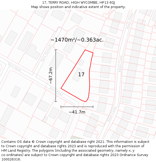 17, TERRY ROAD, HIGH WYCOMBE, HP13 6QJ: Plot and title map