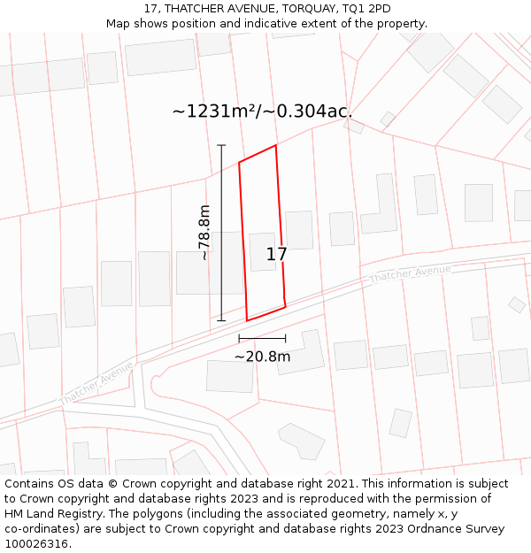 17, THATCHER AVENUE, TORQUAY, TQ1 2PD: Plot and title map