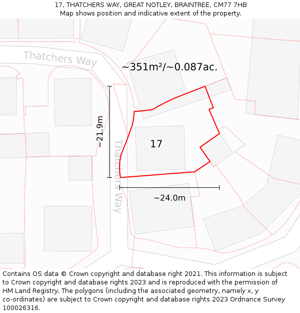 17, THATCHERS WAY, GREAT NOTLEY, BRAINTREE, CM77 7HB: Plot and title map