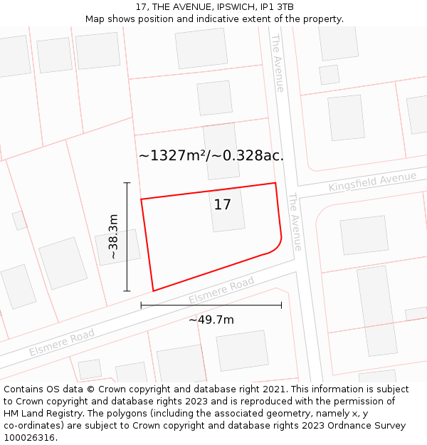 17, THE AVENUE, IPSWICH, IP1 3TB: Plot and title map
