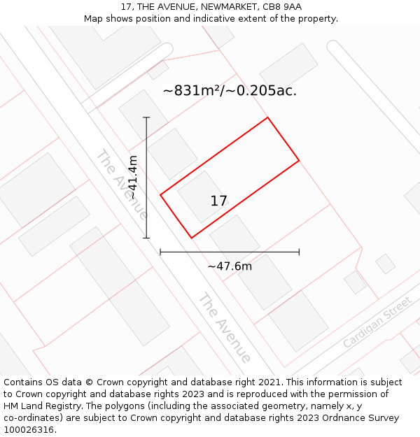 17, THE AVENUE, NEWMARKET, CB8 9AA: Plot and title map