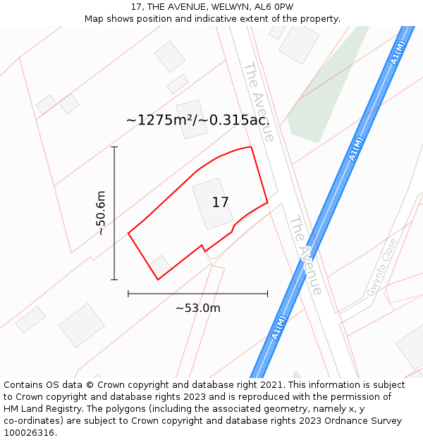 17, THE AVENUE, WELWYN, AL6 0PW: Plot and title map