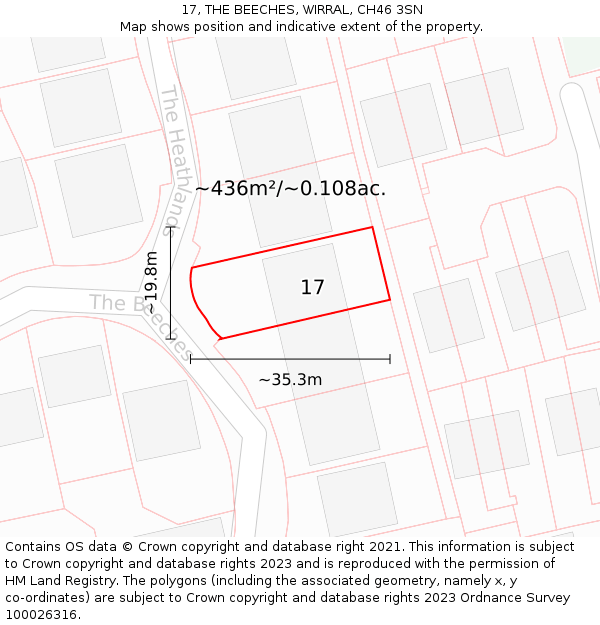 17, THE BEECHES, WIRRAL, CH46 3SN: Plot and title map