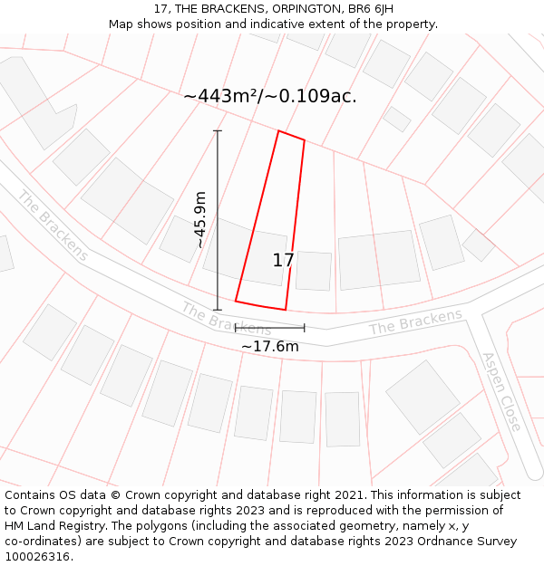 17, THE BRACKENS, ORPINGTON, BR6 6JH: Plot and title map