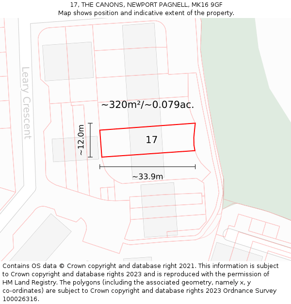 17, THE CANONS, NEWPORT PAGNELL, MK16 9GF: Plot and title map