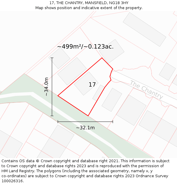 17, THE CHANTRY, MANSFIELD, NG18 3HY: Plot and title map