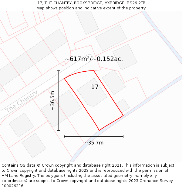 17, THE CHANTRY, ROOKSBRIDGE, AXBRIDGE, BS26 2TR: Plot and title map
